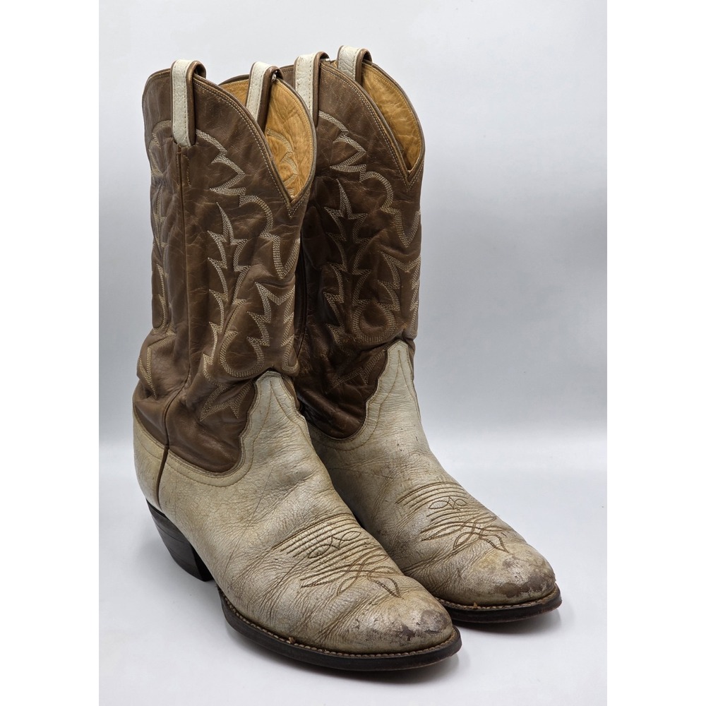 Tony Lama 8056 Western Cowboy Boots 11D Brown Bone Two Tone Leather J Toe